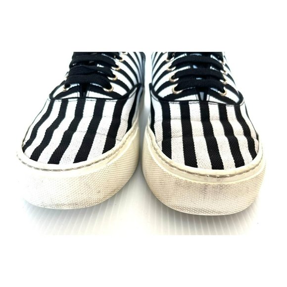 Saint Laurent Black & White Striped Lace-Up Sneakers Size 7.5 (US) 37.5 (IT) - Picture 4 of 11